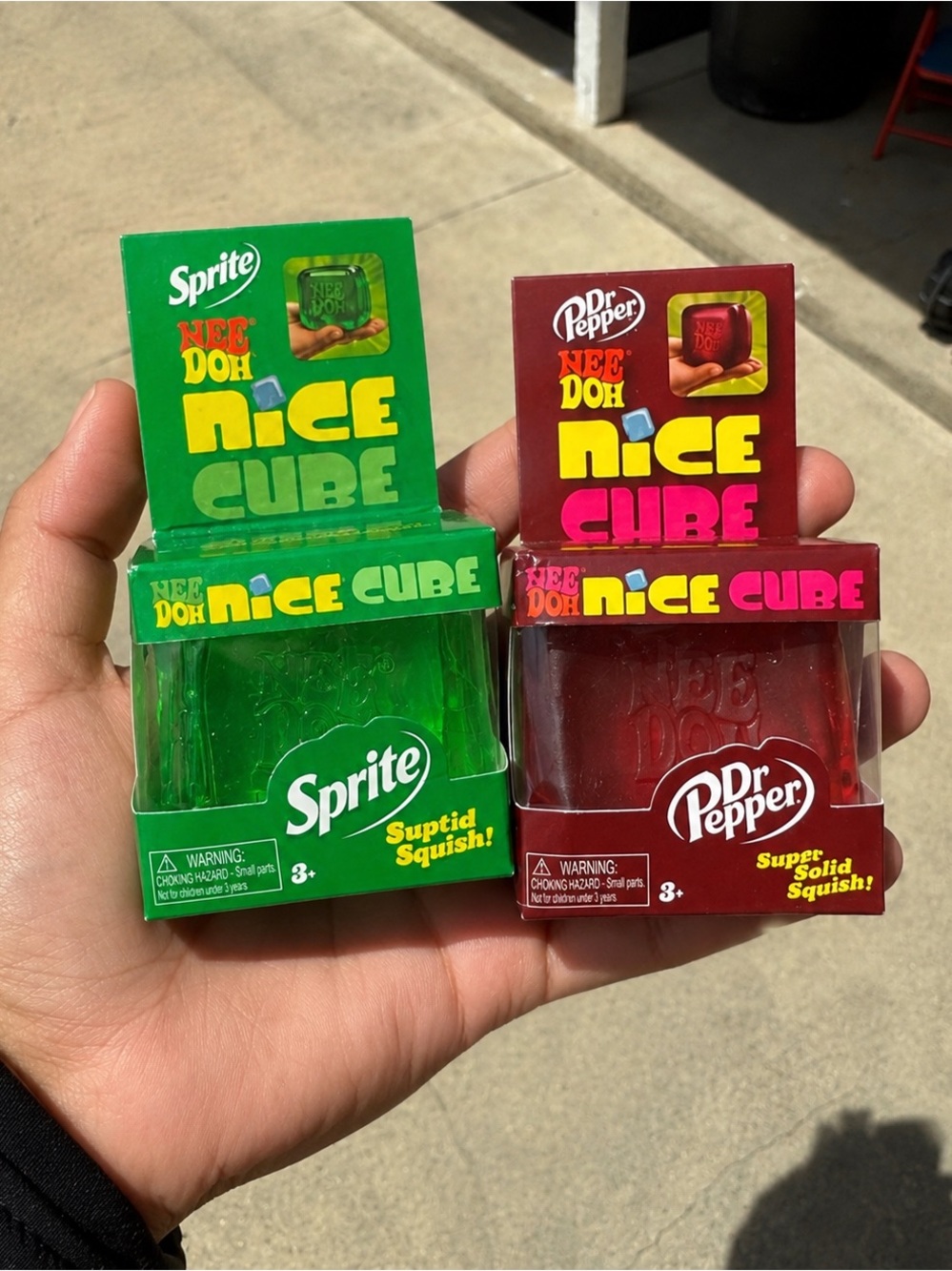 Nice Cube Kids Toy - Sprite Green & Dr Pepper Red - Stress Squish Set